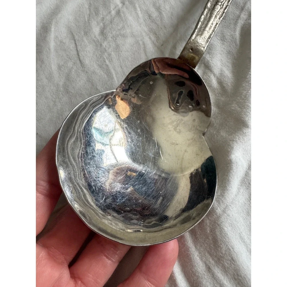 Vintage Antique Ladle Spoon Silver Hand Forged Repousse Floral Berry Mixed Metal